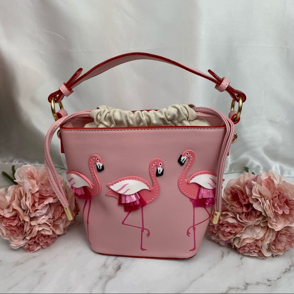 Beautiful Pink Flamingo Crossbody Bucket Purse - Picture 4 of 16